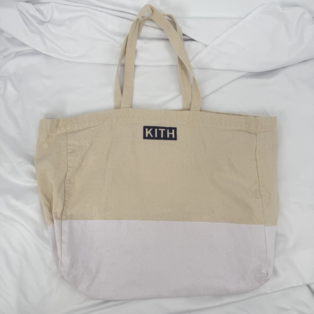 KITH Tote Bag Canvas Cream Large Carryall Shopping Logo‎ Streetwear Dual Straps
